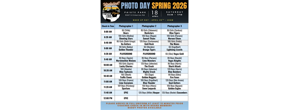 Photo Day Rescheduled to 4/18! 